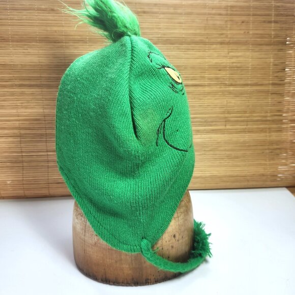 The Grinch Beanie Hat Green Knit Fleece Lined Braids Unisex One Size Dr Seuss - Picture 5 of 12